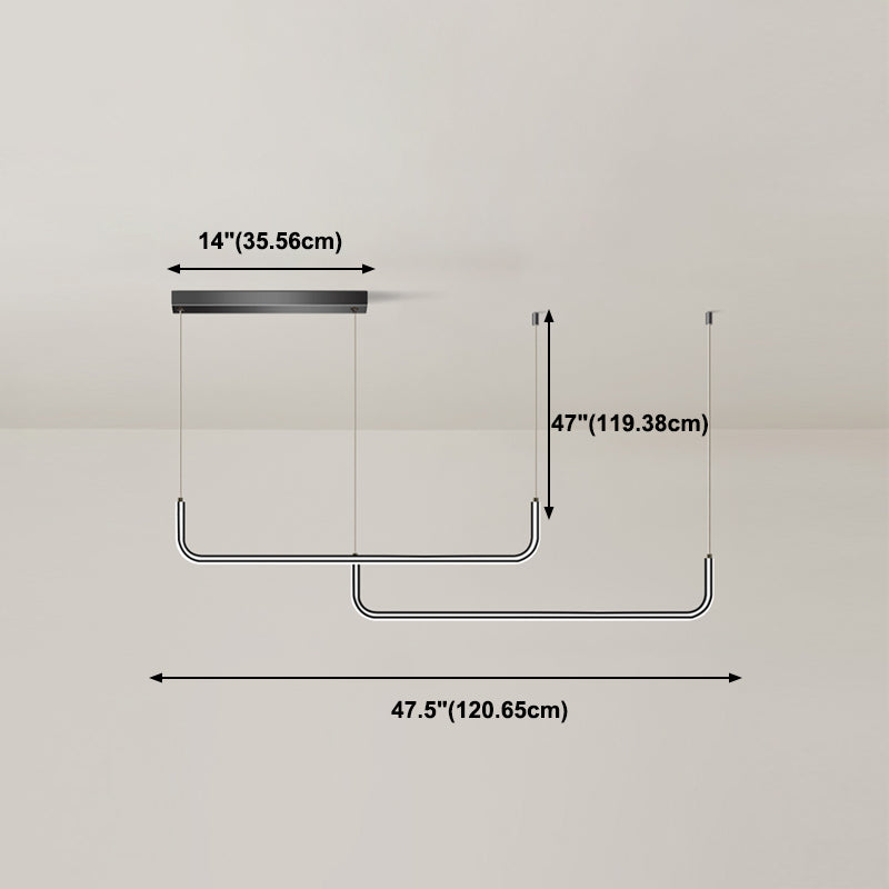Idées d'éclairage d'île linéaire de forme moderne pendentifs îles métalliques en noir