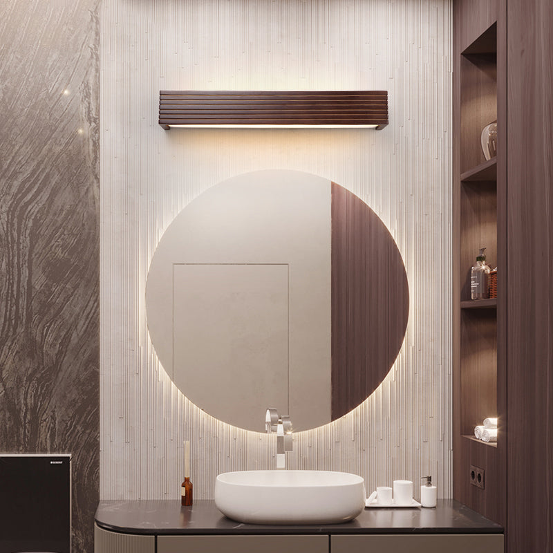 Lámpara de tocador LED de forma de tocador de madera de goma de estilo nórdico para dormitorio