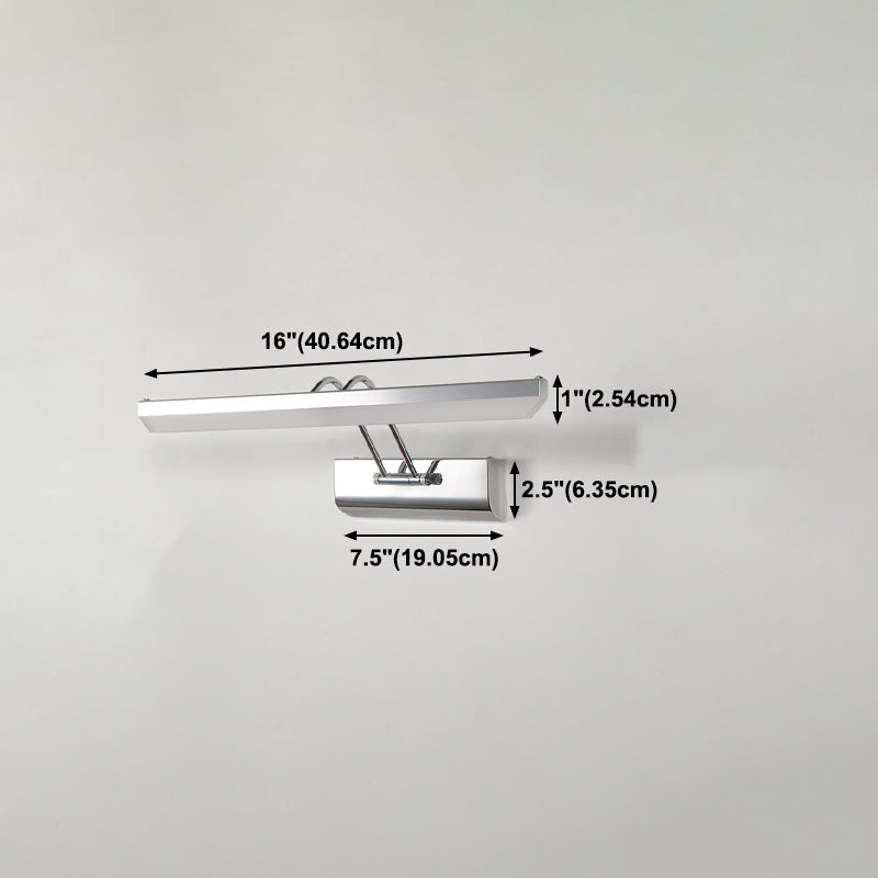 Linear Modern Vanity Light Metal 1-Light LED Mirror Light for Bathroom in Silver