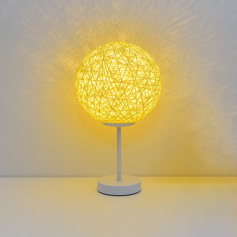 Macaron Table Lamp 1-Light LED Desk Light with Rattan Shade for Living Room
