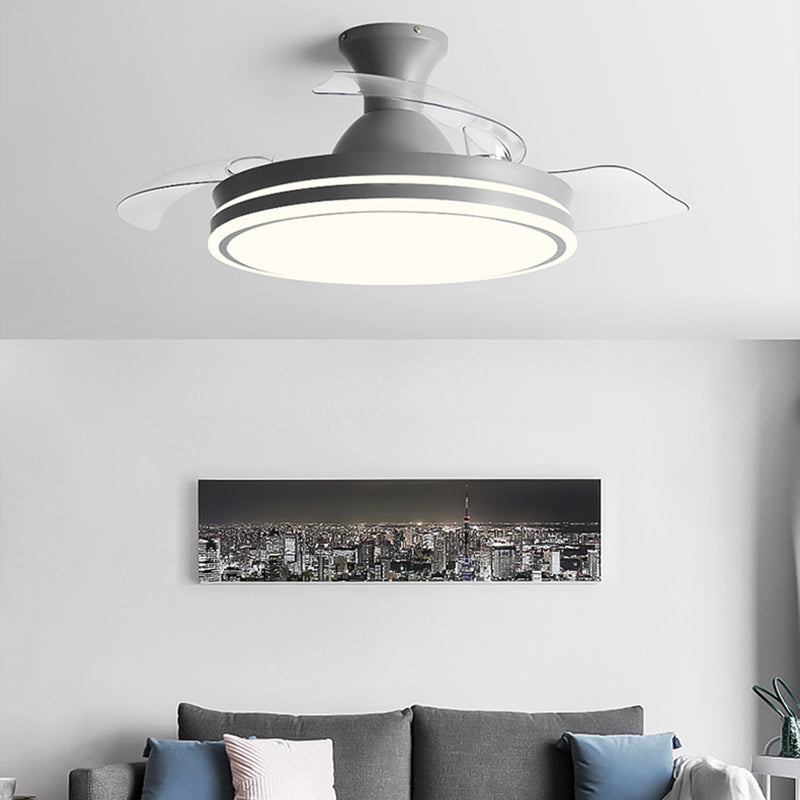 Round Metal Pendant Fan Lamp Frequency Conversion Nordic LED Semi Flush Mount Light