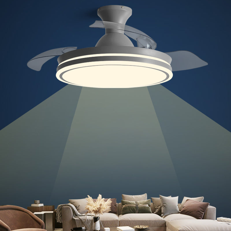 Round Metal Pendant Fan Lamp Frequency Conversion Nordic LED Semi Flush Mount Light