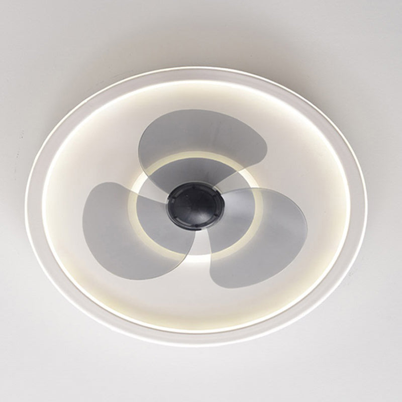 3-Blade Round Fan Lamp Fixture Nordic Metallic Bedroom LED Semi Flush Ceiling Light