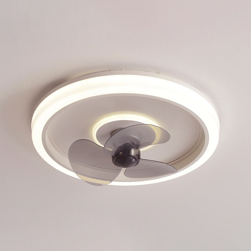 3-Blade Round Fan Lamp Fixture Nordic Metallic Bedroom LED Semi Flush Ceiling Light