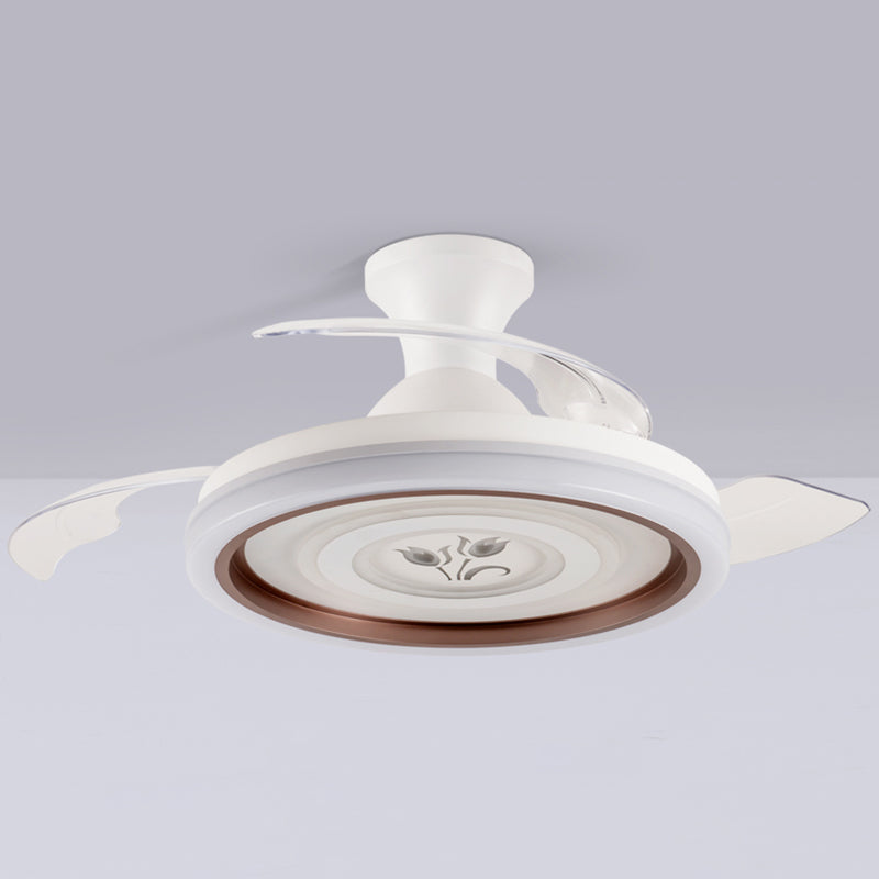 Modern Frequency Conversion Ceiling Fan Lamp Metal Living Room LED Semi Flush Light