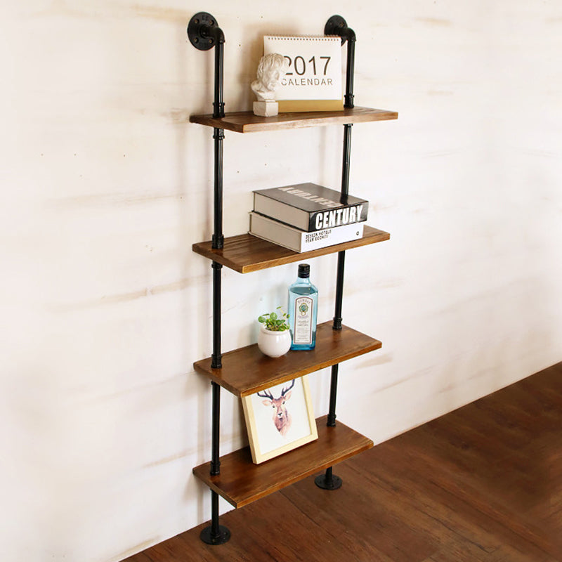 Libreria in stile industriale a parete montata in legno massiccio per home office
