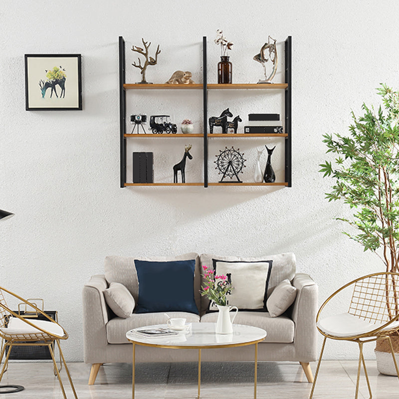 Wall Unit Industrial Bookshelf with Iron Frame Pine Wood Shelf