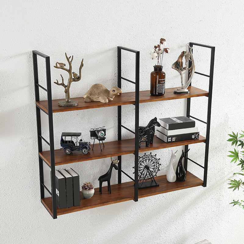 Wall Unit Industrial Bookshelf with Iron Frame Pine Wood Shelf