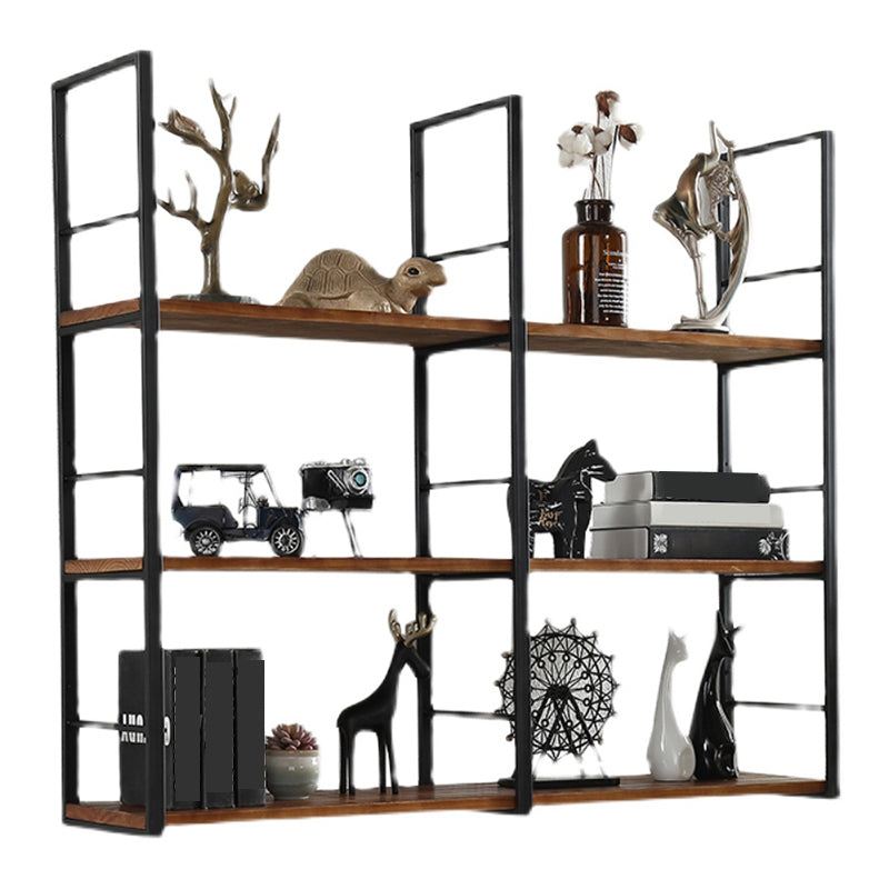 Wall Unit Industrial Bookshelf with Iron Frame Pine Wood Shelf