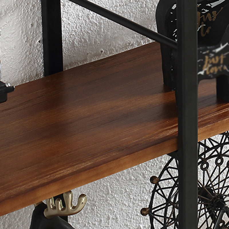 Wall Unit Industrial Bookshelf with Iron Frame Pine Wood Shelf