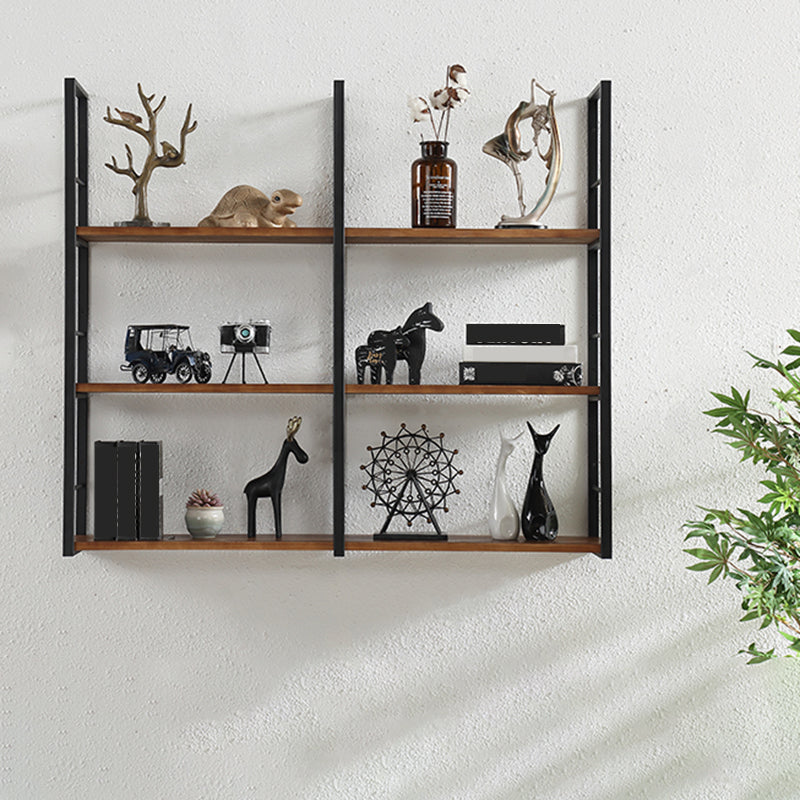 Wall Unit Industrial Bookshelf with Iron Frame Pine Wood Shelf