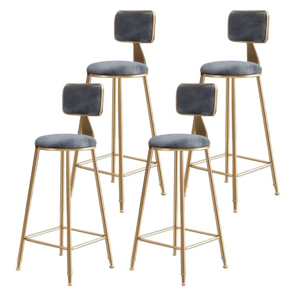 Glam Armless Backrest Counter Stool Iron Cafe Bar Stool with Velvet Cushion and Pedal