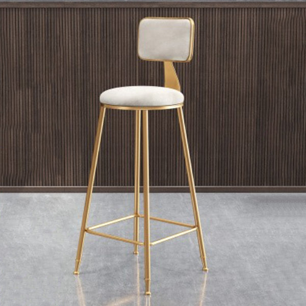 Glam Armless Backrest Counter Stool Iron Cafe Bar Stool with Velvet Cushion and Pedal