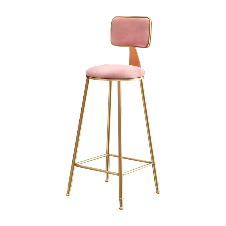 Glam Armless Backrest Counter Stool Iron Cafe Bar Stool with Velvet Cushion and Pedal