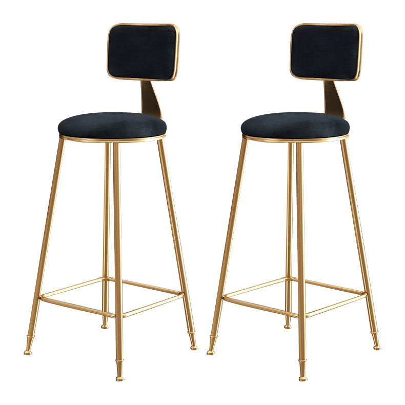 Glam Armless Backrest Counter Stool Iron Cafe Bar Stool with Velvet Cushion and Pedal