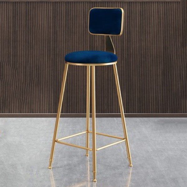 Glam Armless Backrest Counter Stool Iron Cafe Bar Stool with Velvet Cushion and Pedal