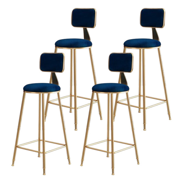 Glam Armless Backrest Counter Stool Iron Cafe Bar Stool with Velvet Cushion and Pedal