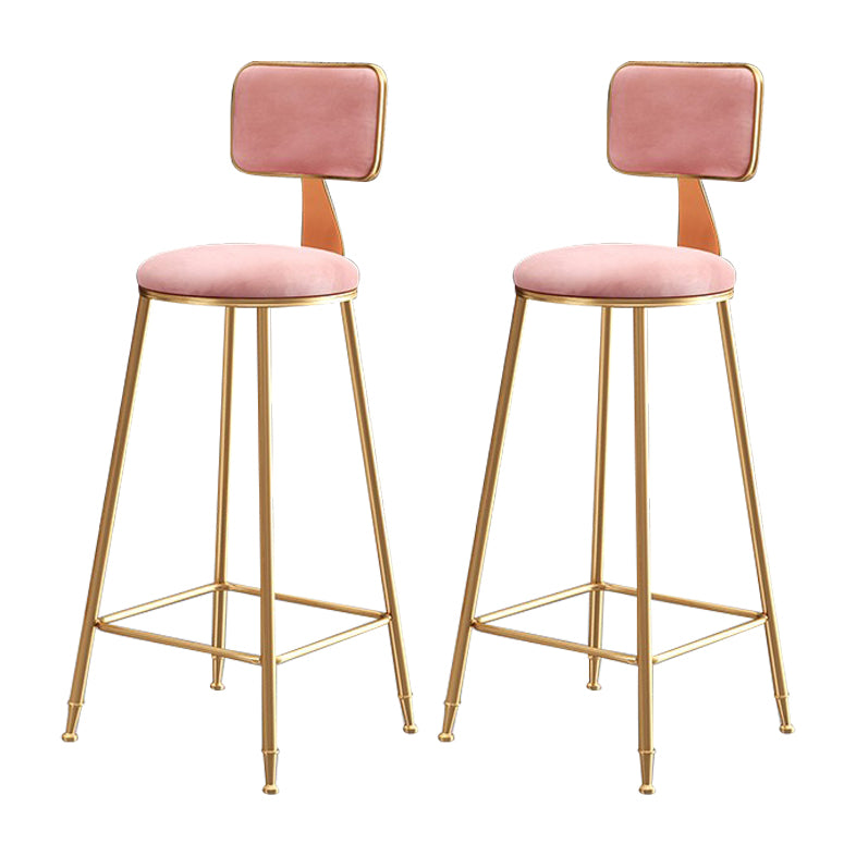 Glam Armless Backrest Counter Stool Iron Cafe Bar Stool with Velvet Cushion and Pedal