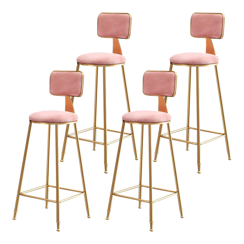Glam Armless Backrest Counter Stool Iron Cafe Bar Stool with Velvet Cushion and Pedal