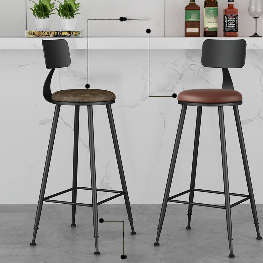 Modern Backrest Counter Stool Iron Cafe Bar Stool with Leather Cushion and Pedal