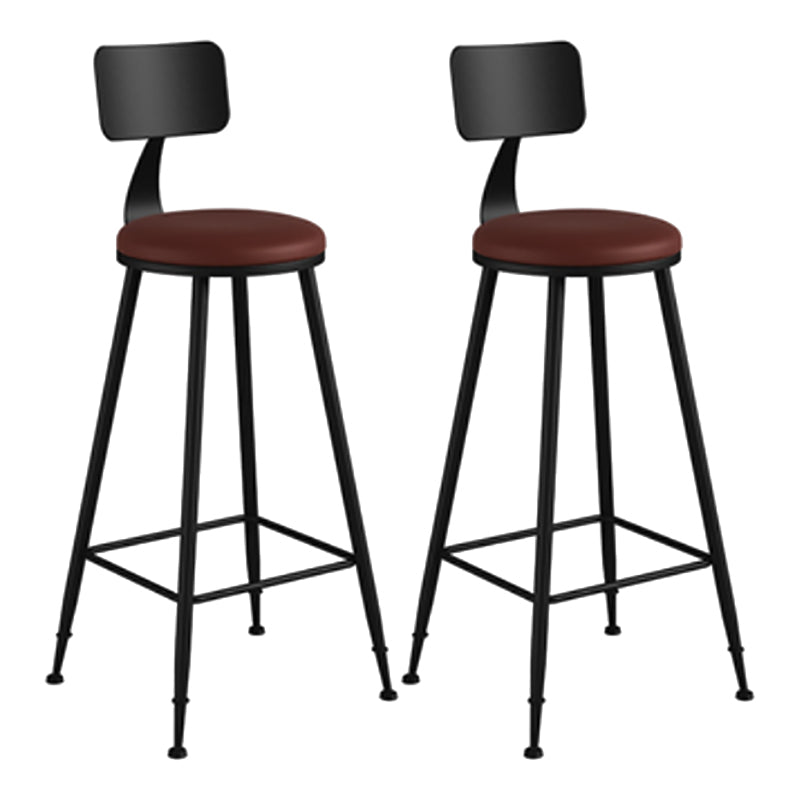 Modern Backrest Counter Stool Iron Cafe Bar Stool with Leather Cushion and Pedal