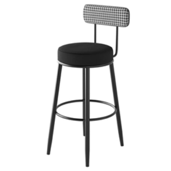 Modern Armless Backrest Counter Stool Iron Kitchen Bar Stool with Velvet Cushion and Pedal
