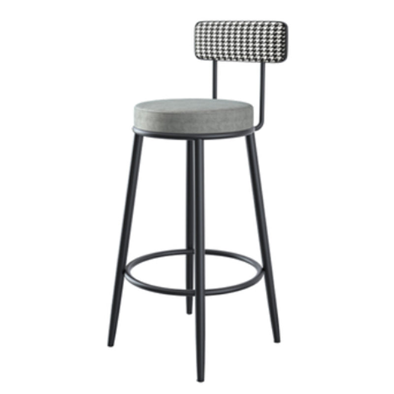 Modern Armless Backrest Counter Stool Iron Kitchen Bar Stool with Velvet Cushion and Pedal