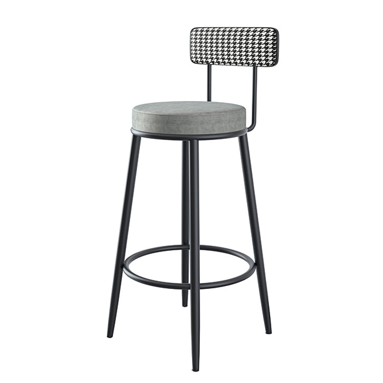 Modern Armless Backrest Counter Stool Iron Kitchen Bar Stool with Velvet Cushion and Pedal