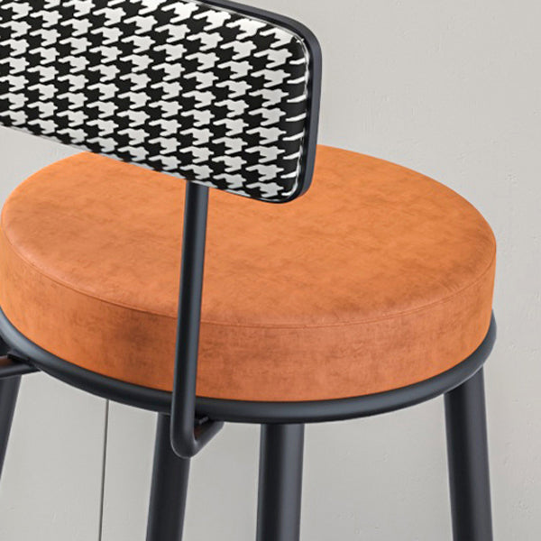 Modern Armless Backrest Counter Stool Iron Kitchen Bar Stool with Velvet Cushion and Pedal