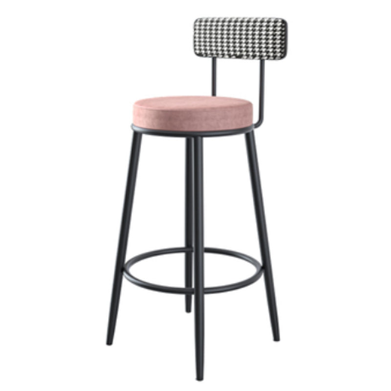Modern Armless Backrest Counter Stool Iron Kitchen Bar Stool with Velvet Cushion and Pedal