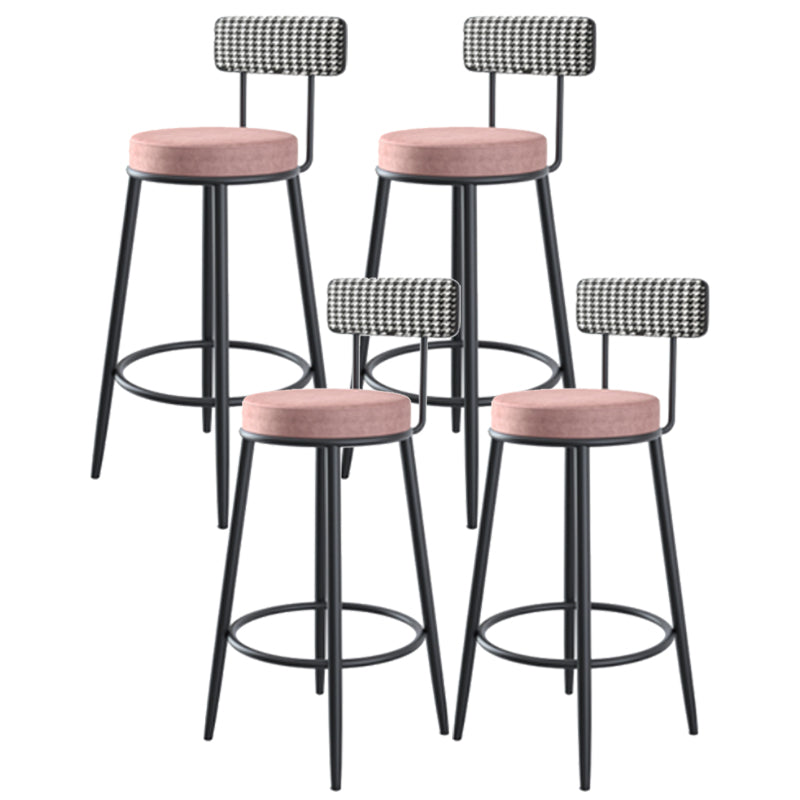 Modern Armless Backrest Counter Stool Iron Kitchen Bar Stool with Velvet Cushion and Pedal