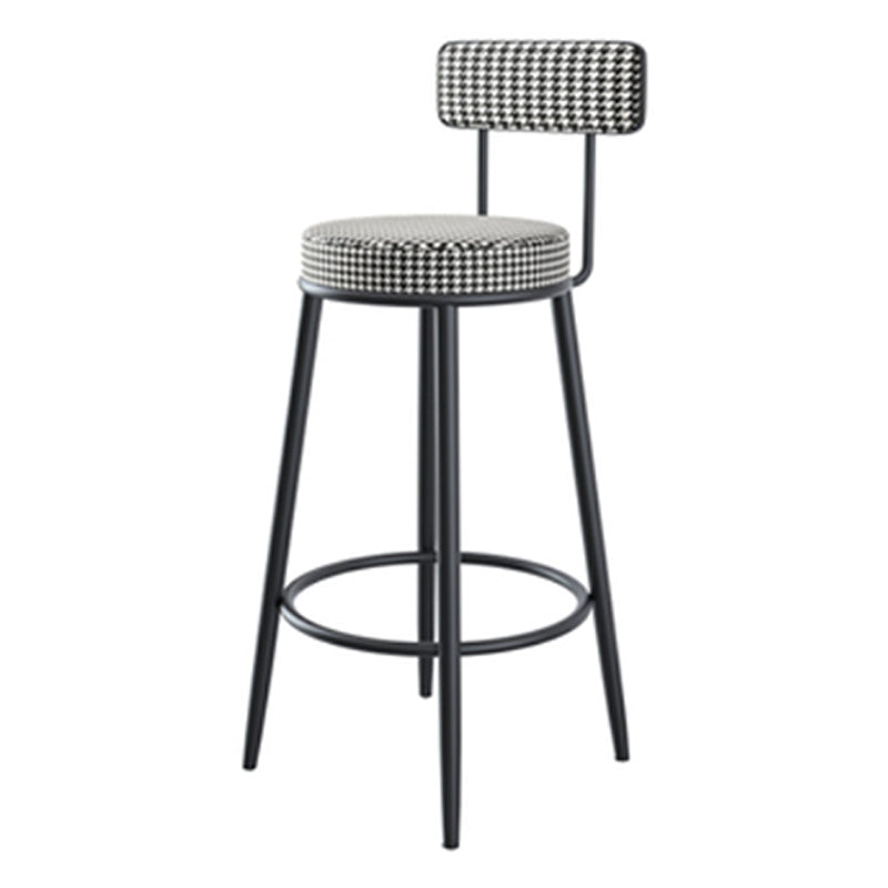 Modern Armless Backrest Counter Stool Iron Kitchen Bar Stool with Velvet Cushion and Pedal
