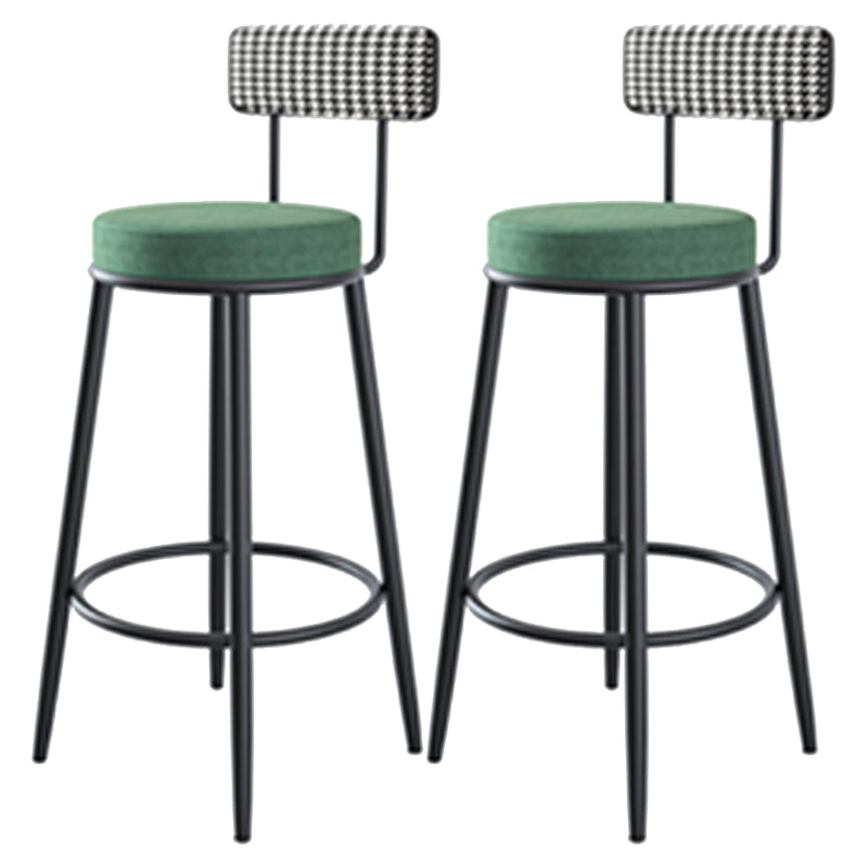 Modern Armless Backrest Counter Stool Iron Kitchen Bar Stool with Velvet Cushion and Pedal
