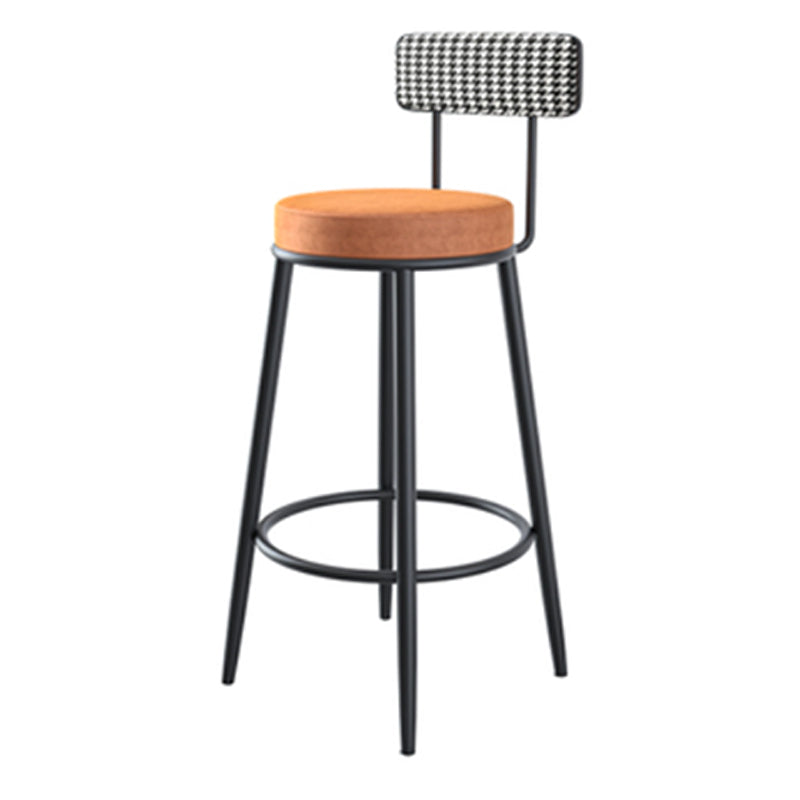 Modern Armless Backrest Counter Stool Iron Kitchen Bar Stool with Velvet Cushion and Pedal