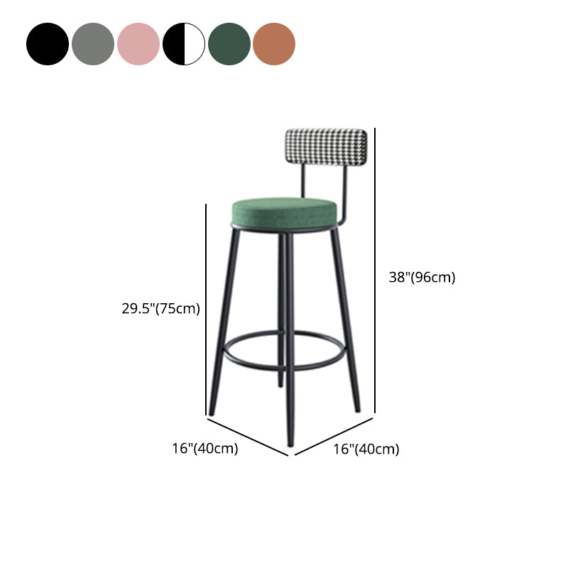 Modern Armless Backrest Counter Stool Iron Kitchen Bar Stool with Velvet Cushion and Pedal