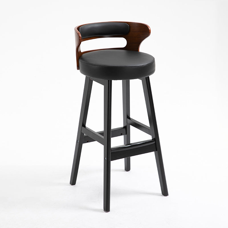 Industrial Style Low Back Bar-stool Wooden Bar Stool with Wooden Legs