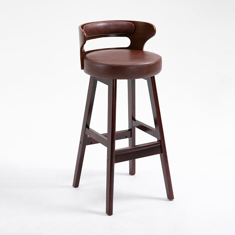 Industrial Style Low Back Bar-stool Wooden Bar Stool with Wooden Legs