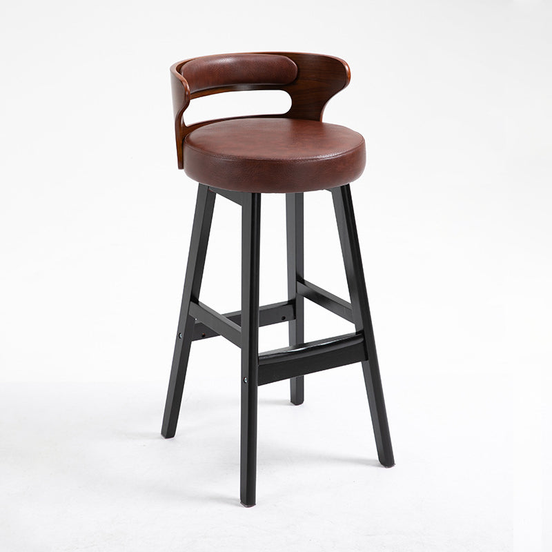 Industrial Style Low Back Bar-stool Wooden Bar Stool with Wooden Legs