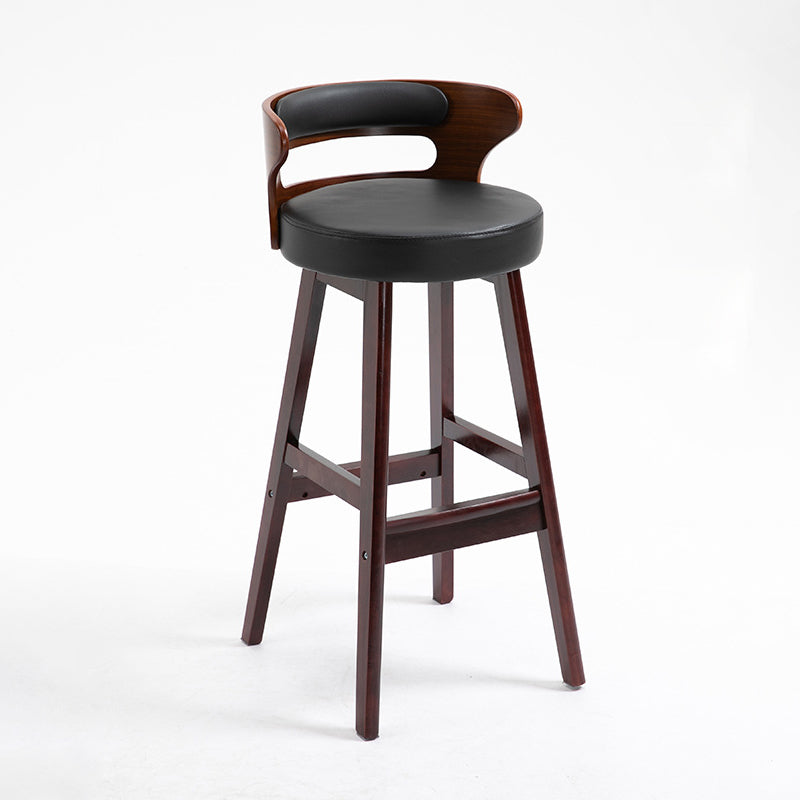 Industrial Style Low Back Bar-stool Wooden Bar Stool with Wooden Legs