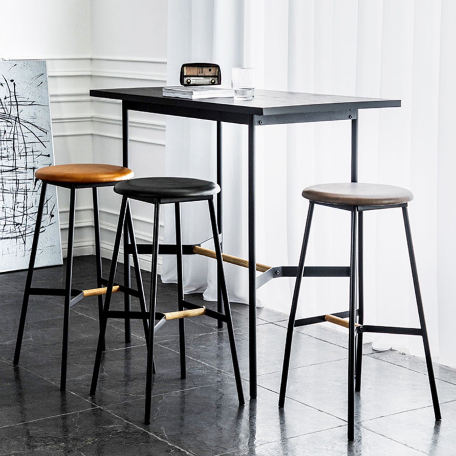 Industrial Backless Bar-stool PU Leather Bar Stool with Metal Legs