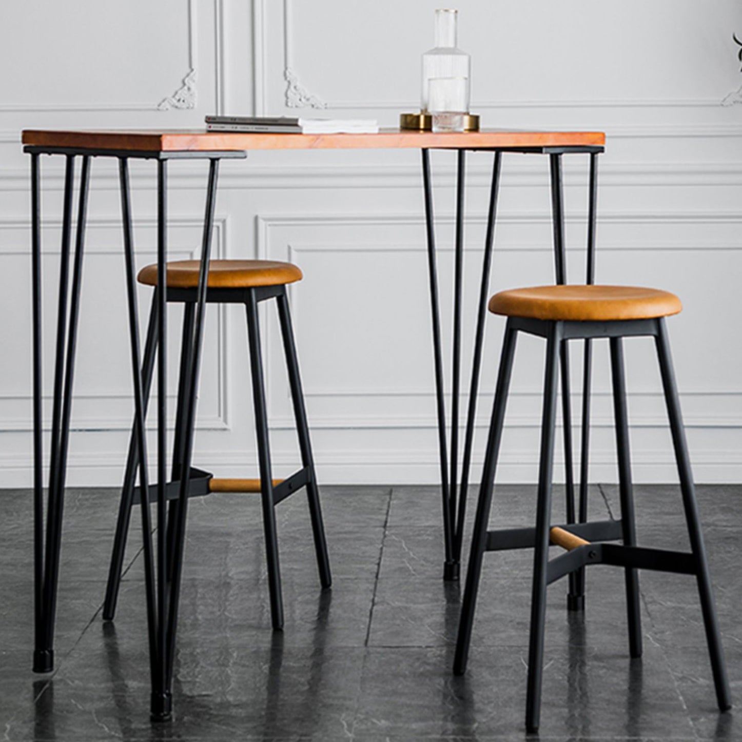 Industrial Backless Bar-stool PU Leather Bar Stool with Metal Legs