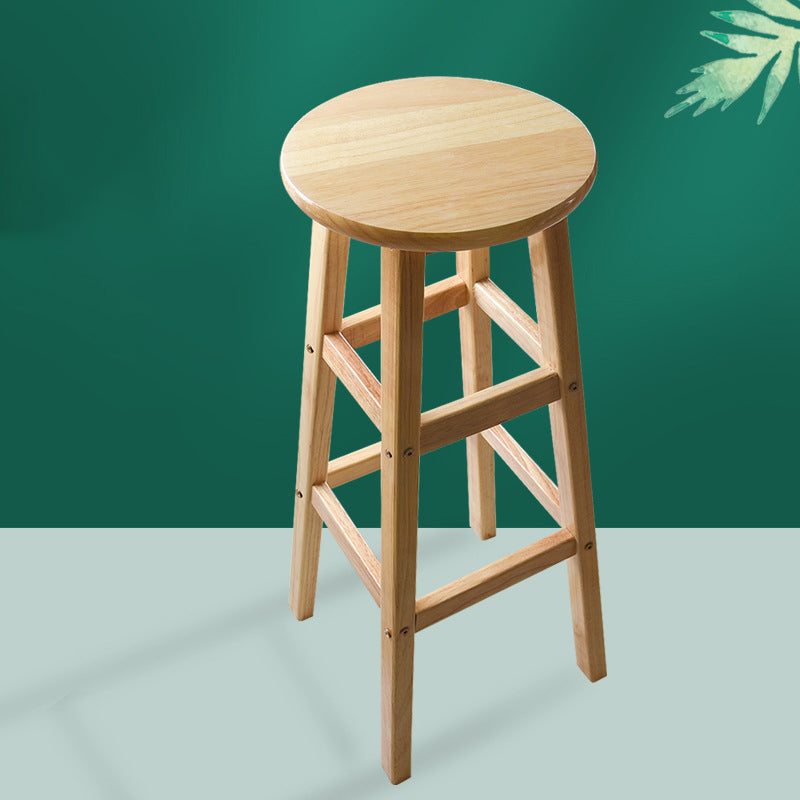 Minimalist Design Solid Wood Bar Stool Backless Counter Chair with Wood Base
