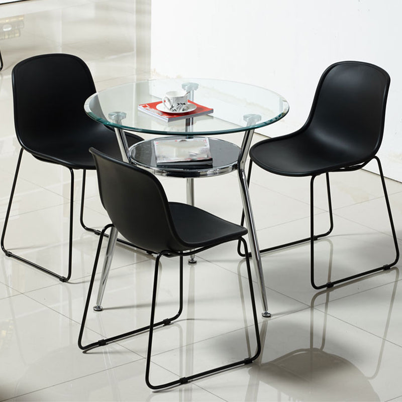Metal Contemporary Round Dining Table Glass Top Table for Dining Room