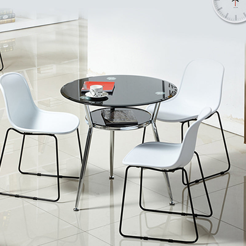 Metal Contemporary Round Dining Table Glass Top Table for Dining Room