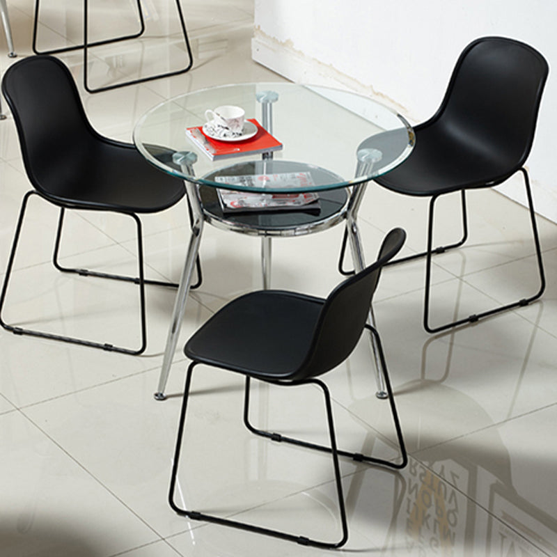 Metal Contemporary Round Dining Table Glass Top Table for Dining Room