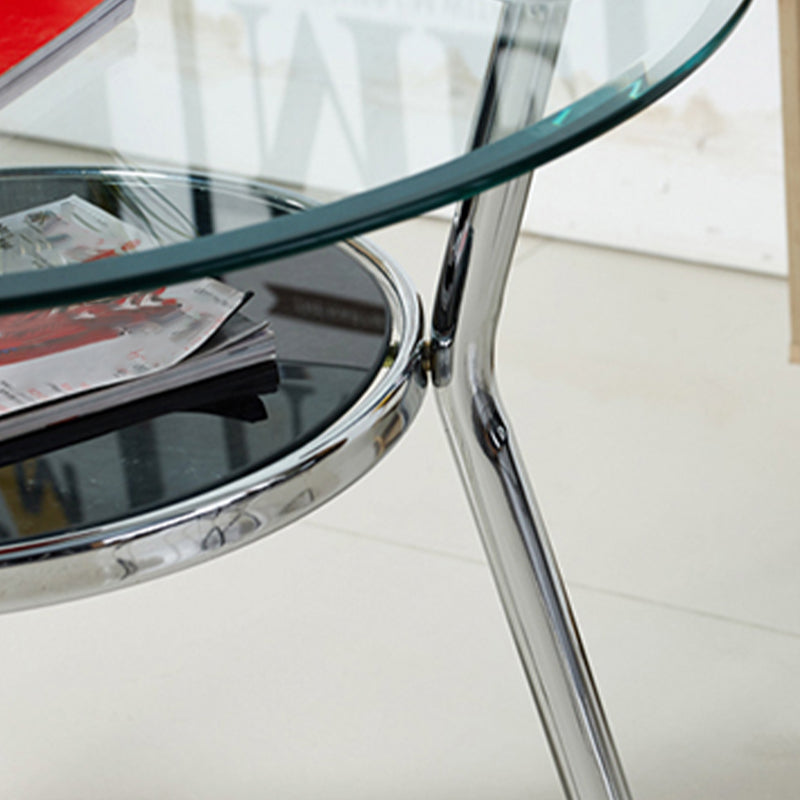 Metal Contemporary Round Dining Table Glass Top Table for Dining Room