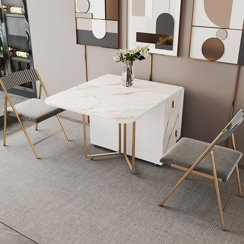 Foldable Sintered Stone Dining Table Modern Rectangle Table with Trestle Base