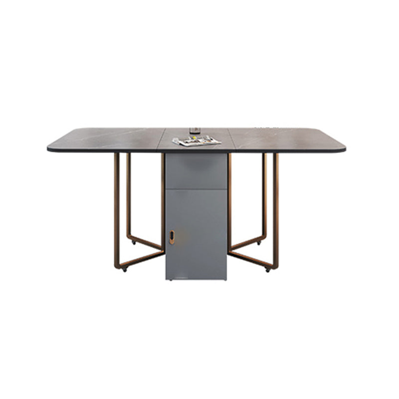 Foldable Sintered Stone Dining Table Modern Rectangle Table with Trestle Base