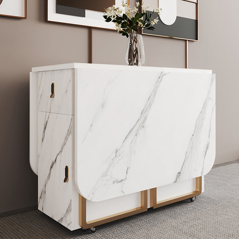 Foldable Sintered Stone Dining Table Modern Rectangle Table with Trestle Base