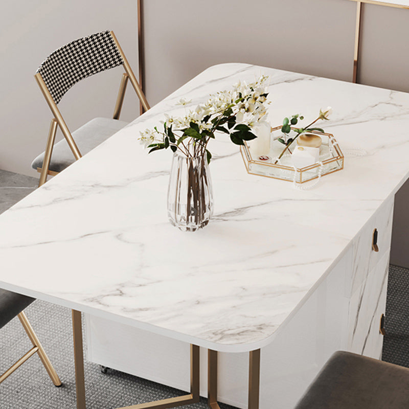 Foldable Sintered Stone Dining Table Modern Rectangle Table with Trestle Base